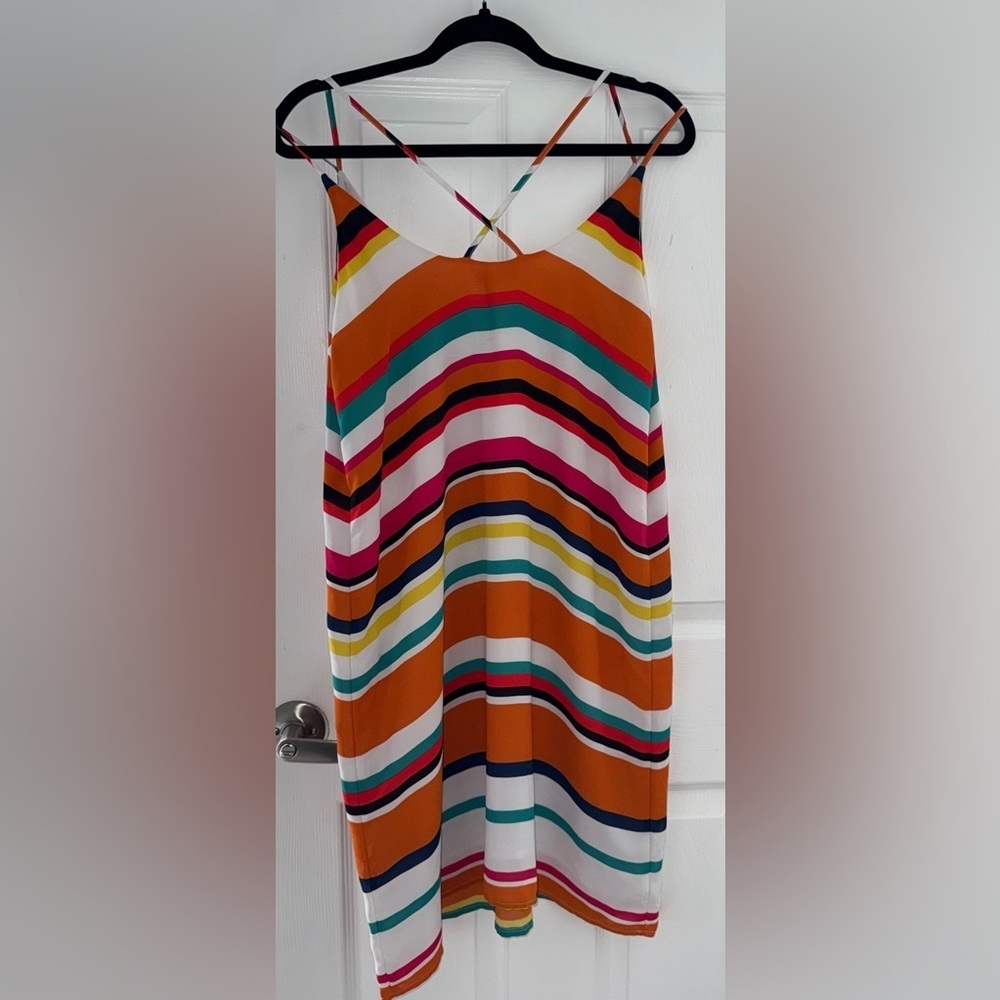 Elaine Rose Orange Red White Multicolor Striped Summer Midi Dress size 8 187 - Picture 6 of 10